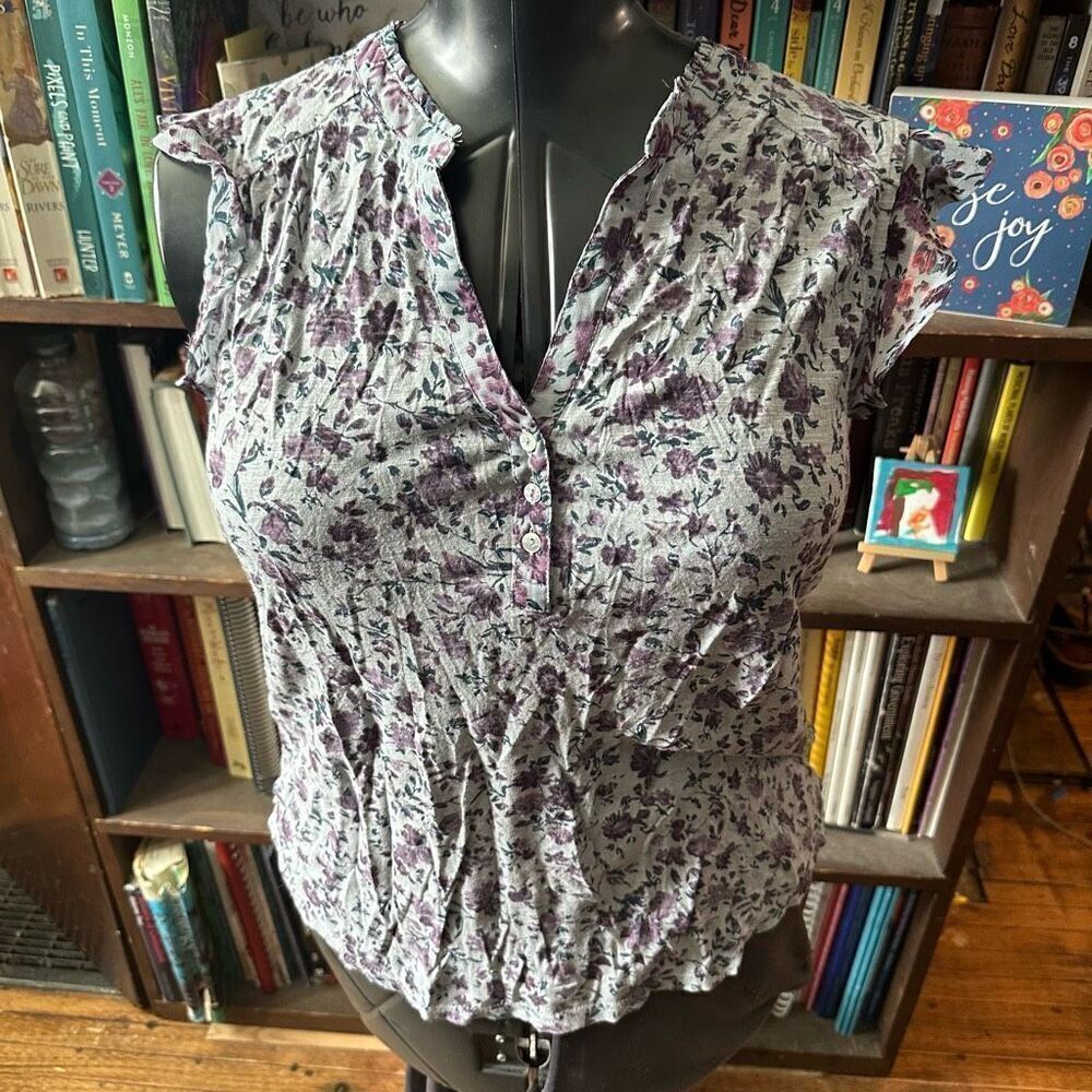 Lucky Brand purple floral ruffled boho S fairy core blouse